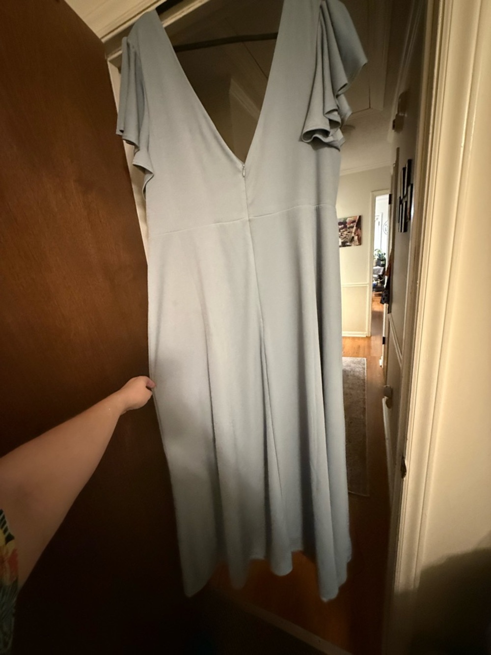 Birdy Grey Light Blue V-Neck Maxi Dress with Flutter Sleeves